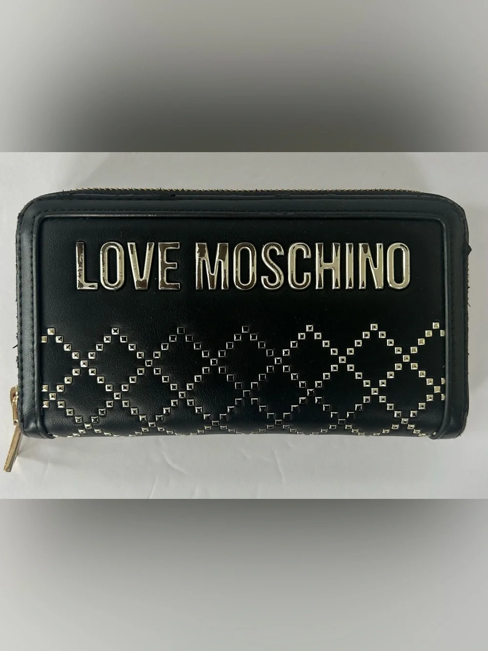 Love Moschino Black Quilted Studded Wallet with Silver Logo